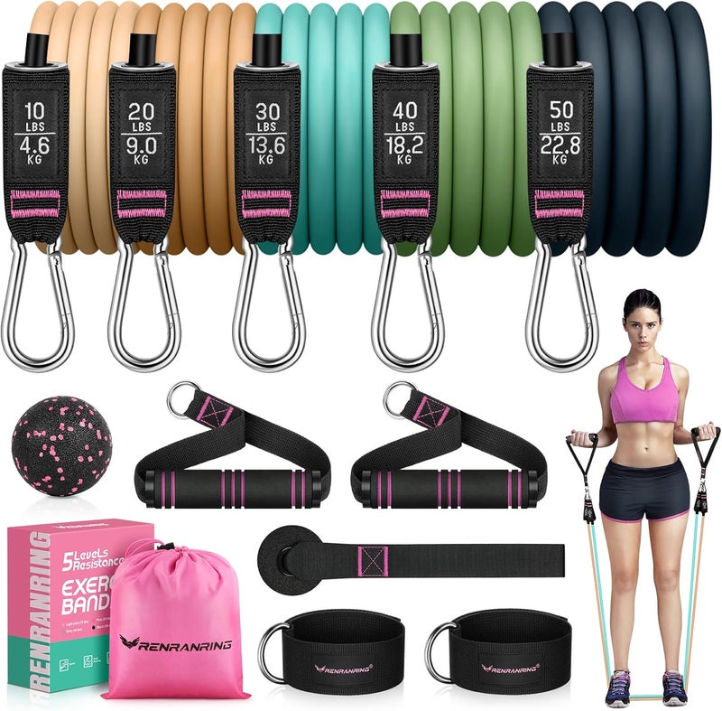 RENRANRING Resistance Bands for Working Out, 150LBS Exercise Bands, Workout Bands, Resistance Bands Set with Handles for Men Women, Legs Ankle Straps for Muscle Training - Image 1